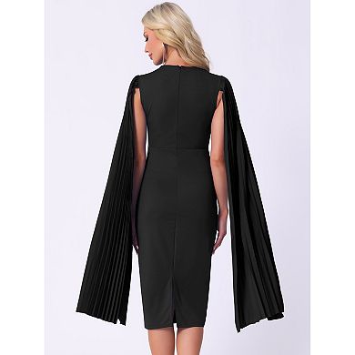 Cocktail Evening Dress for Women's Pleated Cloak Long Sleeve Cape Pencil Dress