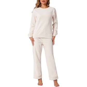 Womens Sweatsuits 2 pc Outfit Fuzzy Flannel Lounge Sets Sweater Pants Pajama Sets