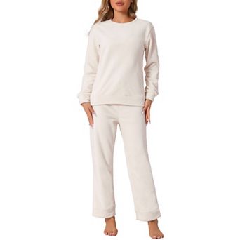 Womens Sweatsuits 2 pc Outfit Fuzzy Flannel Lounge Sets Sweater Pants Pajama Sets