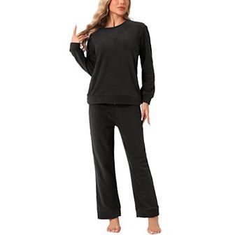 Womens Sweatsuits 2 pc Outfit Fuzzy Flannel Lounge Sets Sweater Pants Pajama Sets