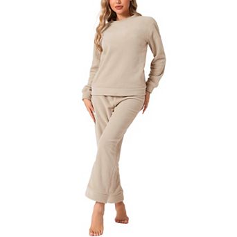 Womens Sweatsuits 2 pc Outfit Fuzzy Flannel Lounge Sets Sweater Pants Pajama Sets
