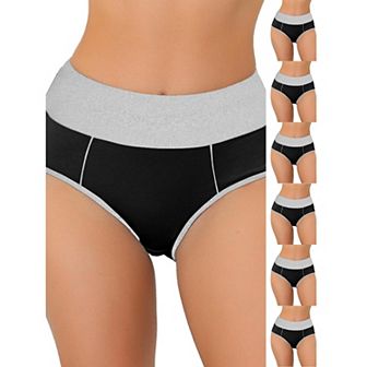 7 Packs Women's High Waist Tummy Control Color-Block Brief, Available in Plus Size