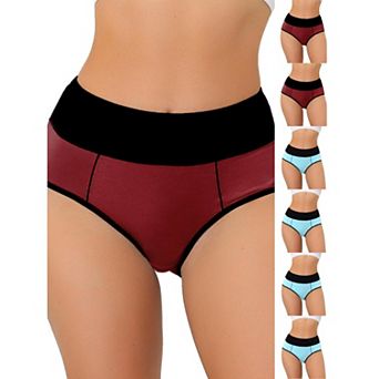 7 Packs Women's High Waist Tummy Control Color-Block Brief, Available in Plus Size