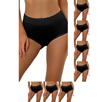 8 Packs Women's Cotton Underwear High-Waist Lace Trim Tummy Control Full Coverage Brief