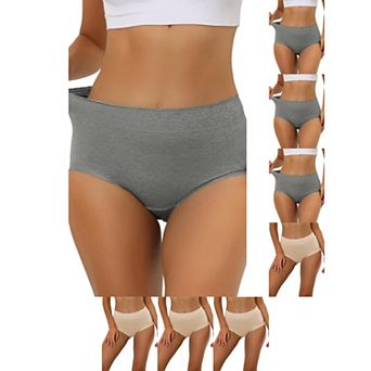 8 Packs Women's Cotton Underwear High-Waist Lace Trim Tummy Control Full Coverage Brief