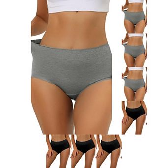 8 Packs Women's Cotton Underwear High-Waist Lace Trim Tummy Control Full Coverage Brief