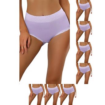 8 Packs Women's Cotton Underwear High-Waist Lace Trim Tummy Control Full Coverage Brief