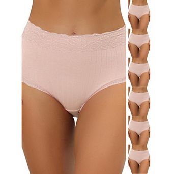 7 Packs Women's High Waist Underwear Tummy Control Comfortable Lace Trim Ribbed Panties