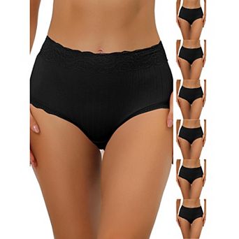 7 Packs Women's High Waist Underwear Tummy Control Comfortable Lace Trim Ribbed Panties