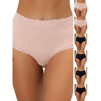 7 Packs Women's High Waist Underwear Tummy Control Comfortable Lace Trim Ribbed Panties