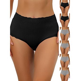 7 Packs Women's High Waist Underwear Tummy Control Comfortable Lace Trim Ribbed Panties
