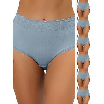 7 Packs Women's High Waist Underwear Tummy Control Comfortable Lace Trim Ribbed Panties