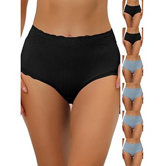 7 Packs Women's High Waist Underwear Tummy Control Comfortable Lace Trim Ribbed Panties