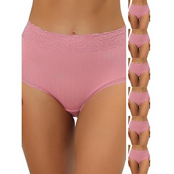7 Packs Women's High Waist Underwear Tummy Control Comfortable Lace Trim Ribbed Panties