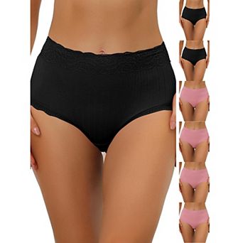 7 Packs Women's High Waist Underwear Tummy Control Comfortable Lace Trim Ribbed Panties