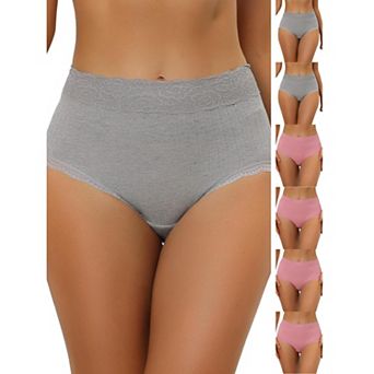 7 Packs Women's High Waist Underwear Tummy Control Comfortable Lace Trim Ribbed Panties