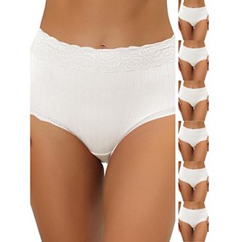 7 Packs Women's High Waist Underwear Tummy Control Comfortable Lace Trim Ribbed Panties