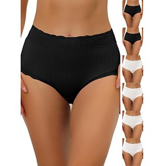 7 Packs Women's High Waist Underwear Tummy Control Comfortable Lace Trim Ribbed Panties