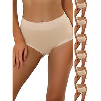 7 Packs Women's Cotton Underwear High-Waist Lace Trim Tummy Control Full Coverage Brief