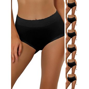 7 Packs Women's Cotton Underwear High-Waist Lace Trim Tummy Control Full Coverage Brief