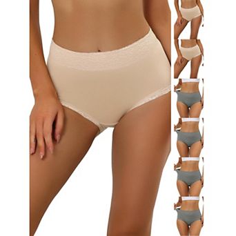7 Packs Women's Cotton Underwear High-Waist Lace Trim Tummy Control Full Coverage Brief