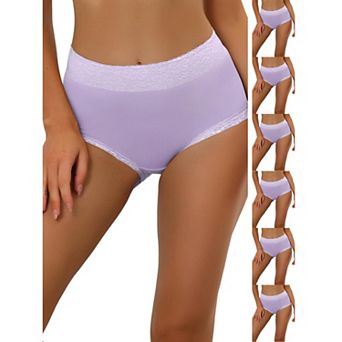 7 Packs Women's Cotton Underwear High-Waist Lace Trim Tummy Control Full Coverage Brief