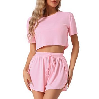 Women's Short Sleeve Pajama Sets Rib Knit Side Slits Shorts 2 pc Lounge Sets