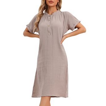 Women's Pajamas Cotton Night Dress Soft Short Sleeve V Neck Long Nightgown Loungewear