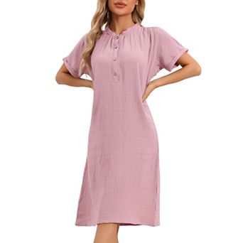 Women's Pajamas Cotton Night Dress Soft Short Sleeve V Neck Long Nightgown Loungewear