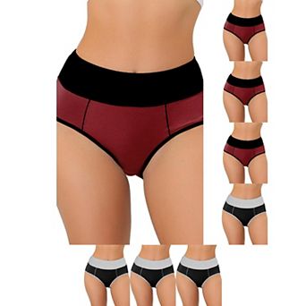 8 Packs Women's High Waist Tummy Control Color-Block Brief, Available in Plus Size