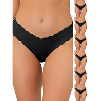 7 Packs Women's No-Show Hipster Unlined Cheeky Underwear V-Shape Waist Stretch Bikini