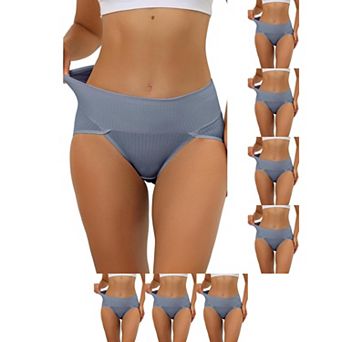 8 Packs Women's Hi-Cut Ribbed High Waist Tummy Control Underwear, Available in Plus Size