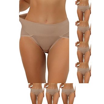 8 Packs Women's Hi-Cut Ribbed High Waist Tummy Control Underwear, Available in Plus Size