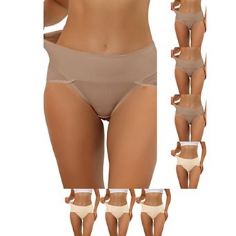 8 Packs Women's Hi-Cut Ribbed High Waist Tummy Control Underwear, Available in Plus Size