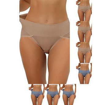 8 Packs Women's Hi-Cut Ribbed High Waist Tummy Control Underwear, Available in Plus Size
