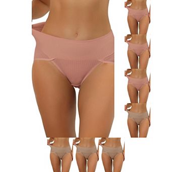 8 Packs Women's Hi-Cut Ribbed High Waist Tummy Control Underwear, Available in Plus Size