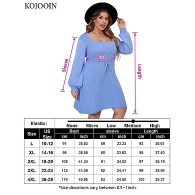 Women‘s Plus Size Elegant Square Neck Sweater Dress Midi Casual Tie Waist Dress