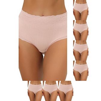 8 Packs Women's High Waist Underwear Tummy Control Comfortable Lace Trim Ribbed Panties