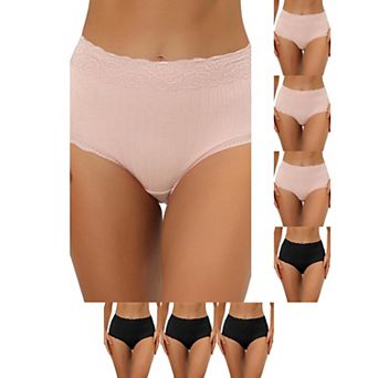 8 Packs Women's High Waist Underwear Tummy Control Comfortable Lace Trim Ribbed Panties