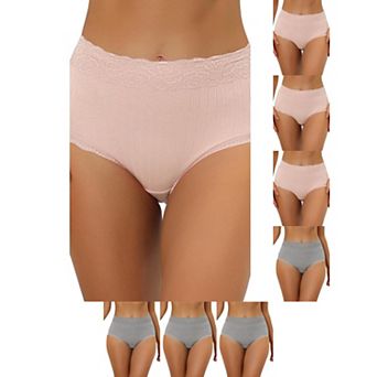 8 Packs Women's High Waist Underwear Tummy Control Comfortable Lace Trim Ribbed Panties