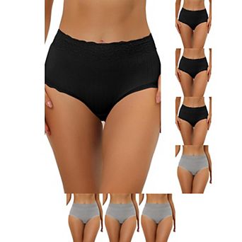 8 Packs Women's High Waist Underwear Tummy Control Comfortable Lace Trim Ribbed Panties