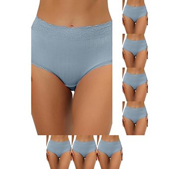 8 Packs Women's High Waist Underwear Tummy Control Comfortable Lace Trim Ribbed Panties
