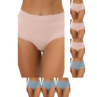 8 Packs Women's High Waist Underwear Tummy Control Comfortable Lace Trim Ribbed Panties