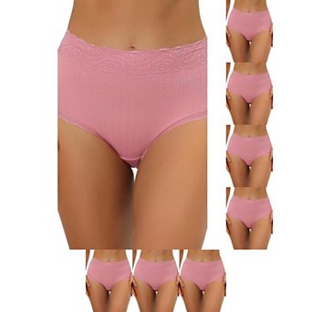 8 Packs Women's High Waist Underwear Tummy Control Comfortable Lace Trim Ribbed Panties