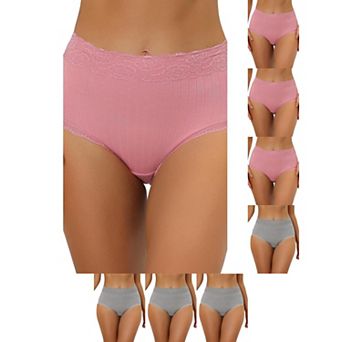8 Packs Women's High Waist Underwear Tummy Control Comfortable Lace Trim Ribbed Panties