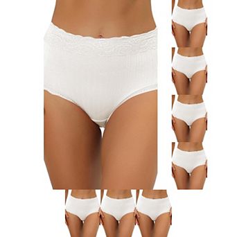 8 Packs Women's High Waist Underwear Tummy Control Comfortable Lace Trim Ribbed Panties