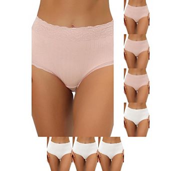 8 Packs Women's High Waist Underwear Tummy Control Comfortable Lace Trim Ribbed Panties
