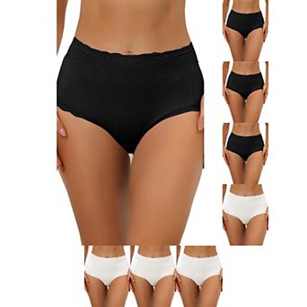 8 Packs Women's High Waist Underwear Tummy Control Comfortable Lace Trim Ribbed Panties