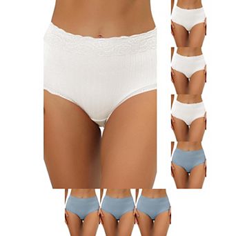8 Packs Women's High Waist Underwear Tummy Control Comfortable Lace Trim Ribbed Panties
