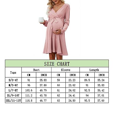 Women's Maternity Dress Long Sleeve Wrap Ribbed Drawstring Nursing Dress Ruffle Hem Lounge Dresses